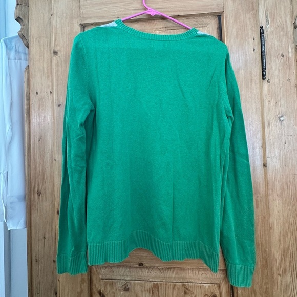 Izod V Neck Argyle Sweater Green Long Sleeve 100% Cotton Size Medium - Picture 2 of 9
